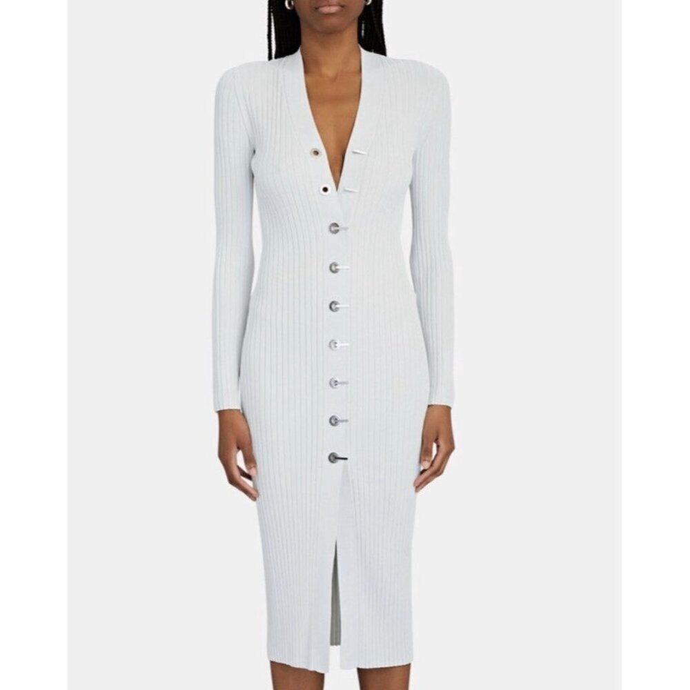 Dion Lee White Latch Hook Ribbed Knit Cardigan Midi Dress XS